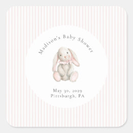Some Bunny Sweet Pink Baby Shower  スクエアシール