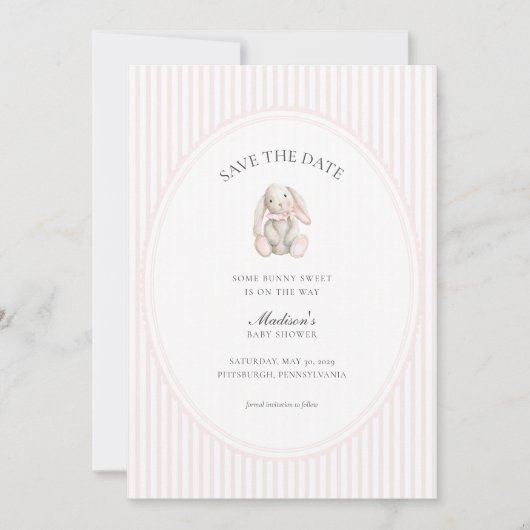 Some Bunny Sweet Pink Baby Shower Save the Date  招待状 (正面)