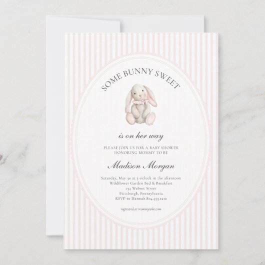 Some Bunny Sweet Pink Girl Baby Shower  招待状 (正面)