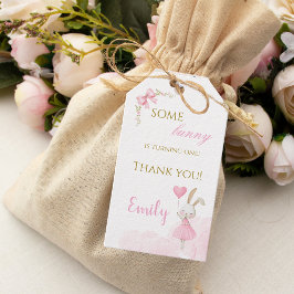 Some Bunny Thank You 1st Birthday Girl Pink Bow ギフトタグ