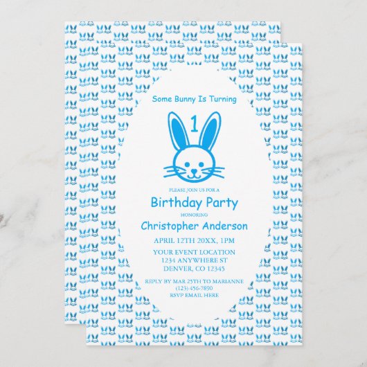 Some Bunny Turning One：最初の誕生日 招待状 (正面/裏面)