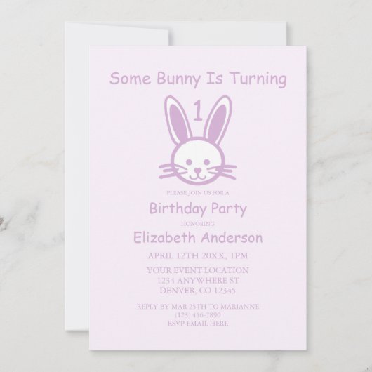 Some Bunny Turning One:最初の誕生日 招待状 (正面)
