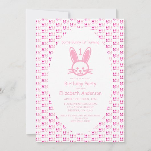 Some Bunny Turning One：最初の誕生日 招待状 (正面)