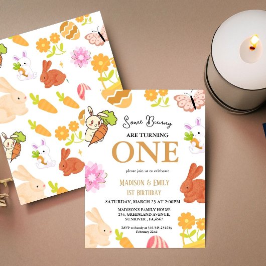 Some Bunny Turning One Bunny 1st Birthdayパーティー 招待状