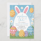 Some Bunny Turning One Easter 1st Birthday QR code 招待状 (正面)