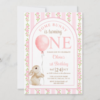 Some Bunny Vintage Rabbit 1st Birthday Invitation 招待状