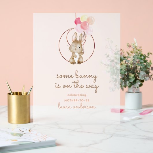 Some Bunny's On The Way Gender Neutral Baby Shower アクリルサイン (ウェディング)