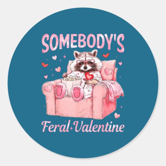 Somebody's Feral Valentine Cute Raccoon Xoxo Valen ラウンドシール (正面)