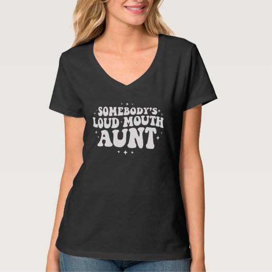 Somebodyu2019s Loud Mouth Aunt Retro Wavy Auntie W Tシャツ (正面)