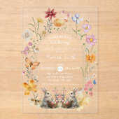 SomeBunnyイースターワイルドフラワーベビーシャワー アクリル招待状 (正面)