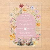 SomeBunnyイースターワイルドフラワーベビーシャワー アクリル招待状 (正面)
