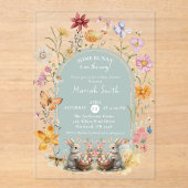 SomeBunnyイースターワイルドフラワーベビーシャワー アクリル招待状 (正面)