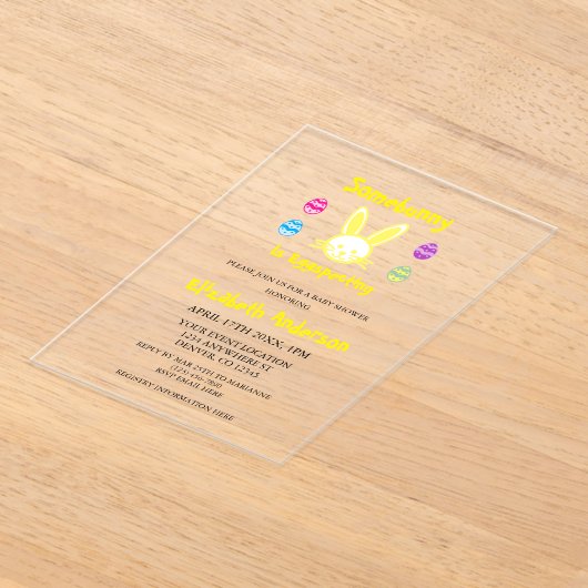 Somebunny Is Eggspecting Easter Baby Shower アクリル招待状 (レイダウン)