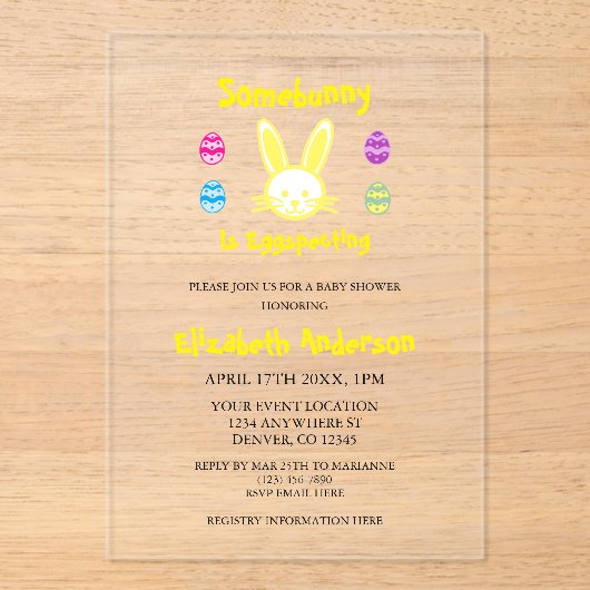 Somebunny Is Eggspecting Easter Baby Shower アクリル招待状 (正面)