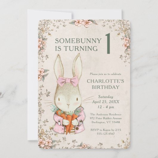 Somebunny is Turning One 1st Birthday Invitation 招待状 (正面)