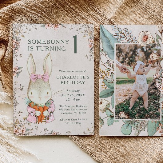Somebunny is Turning One 1st Birthday Invitation 招待状