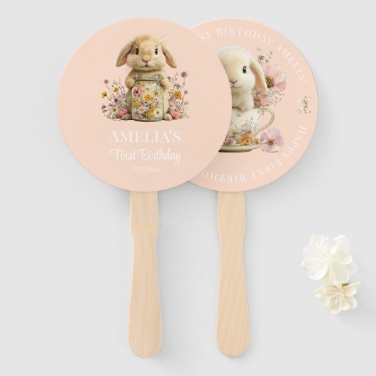 Somebunny is Turning One Invitation Peach Gingham ハンドファン (正面&裏面)