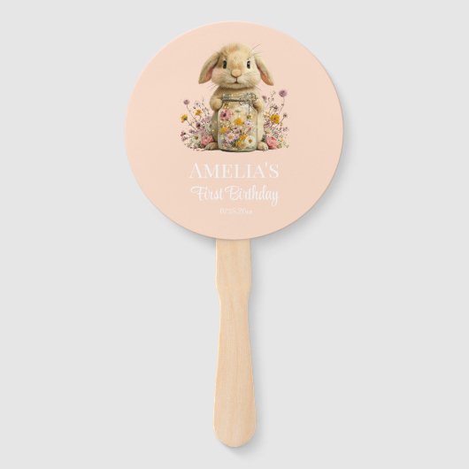 Somebunny is Turning One Invitation Peach Gingham ハンドファン (正面)