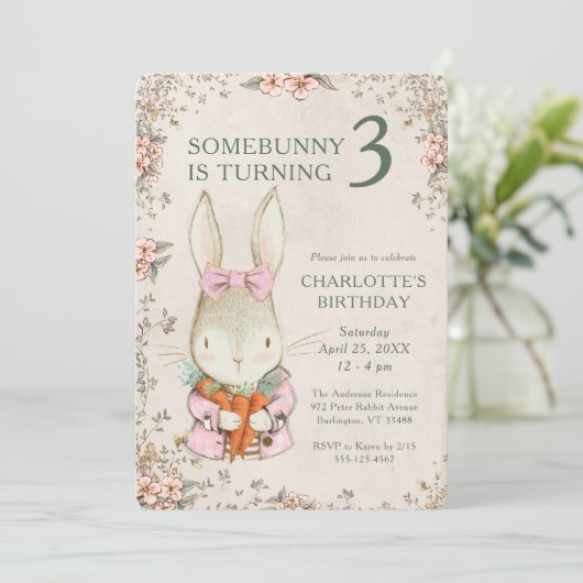 Somebunny is Turning Three 3rd Birthday Invitation 招待状 (スタンド正面)