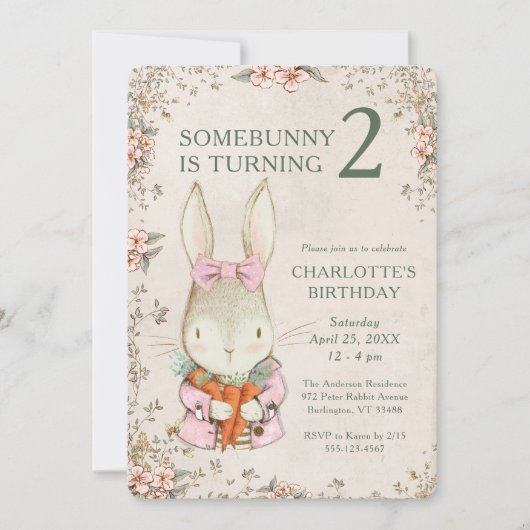 Somebunny is Turning Two 2歳の誕生日招待状 招待状 (正面)