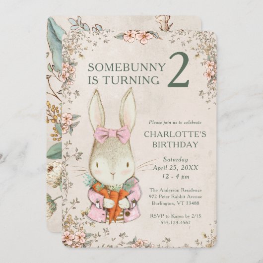 Somebunny is Turning Two 2nd Birthday Invitation 招待状 (正面/裏面)
