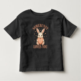 Somebunny Loves You Cute Bunny Black T-Shirt トドラーTシャツ