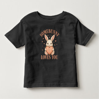Somebunny Loves You Cute Bunny Black T-Shirt トドラーTシャツ