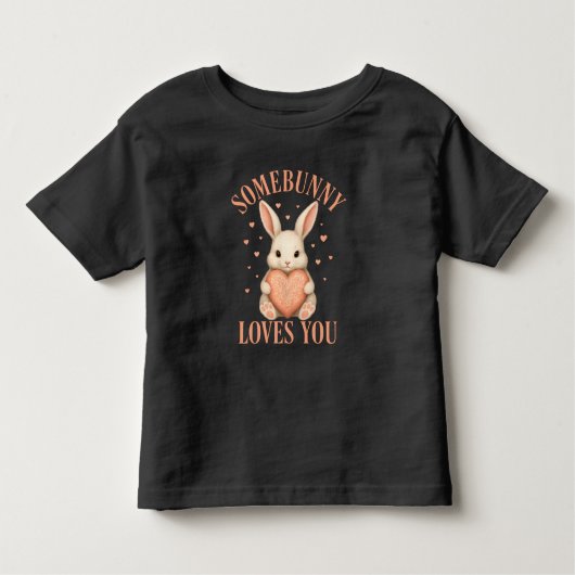 Somebunny Loves You Cute Bunny Black T-Shirt トドラーTシャツ (正面)