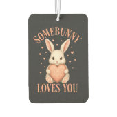 Somebunny Loves You Cute Bunny on Dark Charcoal カーエアーフレッシュナー (裏面)