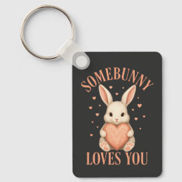 Somebunny Loves You Cute Bunny on Dark Charcoal キーホルダー