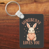 Somebunny Loves You Cute Bunny on Dark Charcoal キーホルダー (正面)