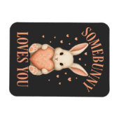 Somebunny Loves You Cute Bunny on Dark Charcoal マグネット (横)
