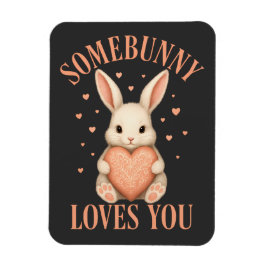 Somebunny Loves You Cute Bunny on Dark Charcoal マグネット
