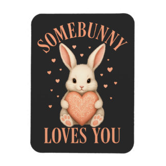 Somebunny Loves You Cute Bunny on Dark Charcoal マグネット