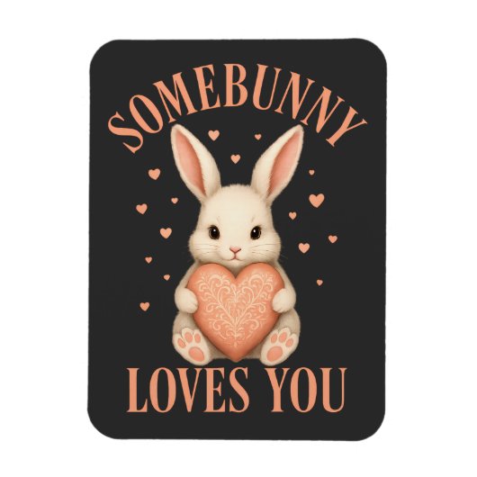 Somebunny Loves You Cute Bunny on Dark Charcoal マグネット (縦)
