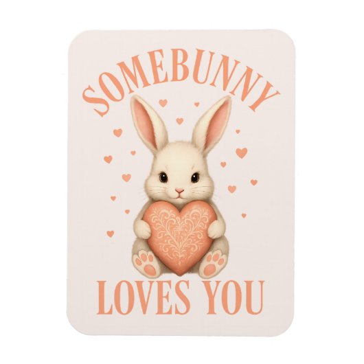 Somebunny Loves You Cute Bunny on Soft Blush マグネット (縦)