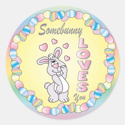 Somebunny Loves You Easter Bunny ラウンドシール (正面)