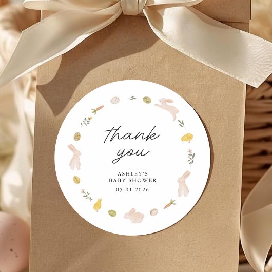 Somebunny Spring Easter Baby Shower Thank You ラウンドシール