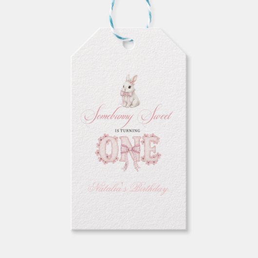 Somebunny Sweet 1st Birthday Spring Floral Invitat ギフトタグ (正面)