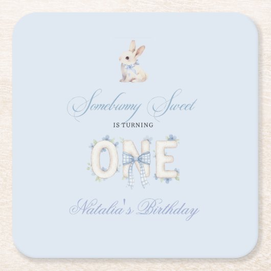 Somebunny Sweet 1st Birthday Spring Floral Invitat スクエアペーパーコースター (正面)