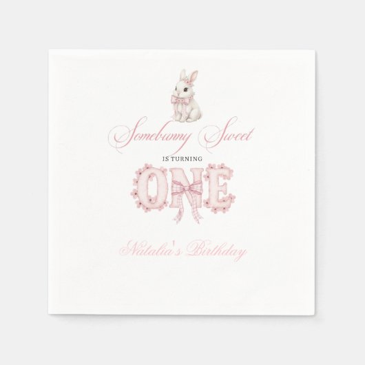 Somebunny Sweet 1st Birthday Spring Floral Invitat スタンダードカクテルナプキン (正面)