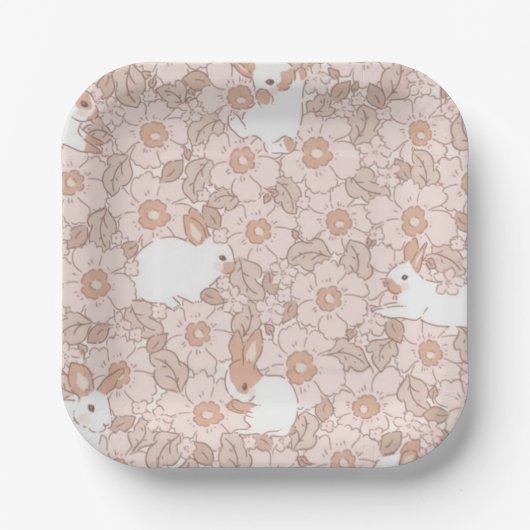 Somebunny Sweet 1st Birthday Spring Floral Invitat ペーパープレート (正面)
