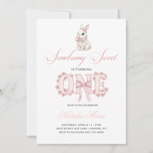 Somebunny Sweet 1st Birthday Spring Floral Invitat 招待状 (正面)