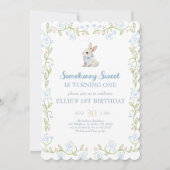 Somebunny Sweet Bunny 1st Birthday Spring Floral I 招待状 (正面)