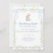 Somebunny Sweet Bunny 1st Birthday Spring Floral I 招待状 (正面)