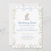 Somebunny Sweet Bunny 1st Birthday Spring Floral I 招待状 (正面)