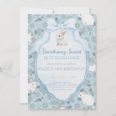 Somebunny Sweet Bunny 1st Birthday Spring Floral I 招待状 (正面)