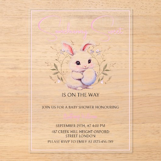 Somebunny Sweet is on the Way Girl Baby Shower アクリル招待状 (正面)