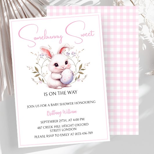 Somebunny Sweet is on the Way Girl Baby Shower 招待状
