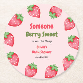 Someone Berry Sweet Pink Strawberry Baby Shower   ラウンドペーパーコースター